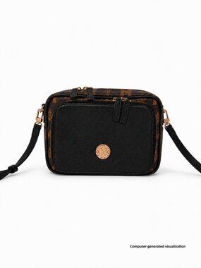 Luxury METROCITY Black & Tan Monogram Leather Crossbody/Camera Bag